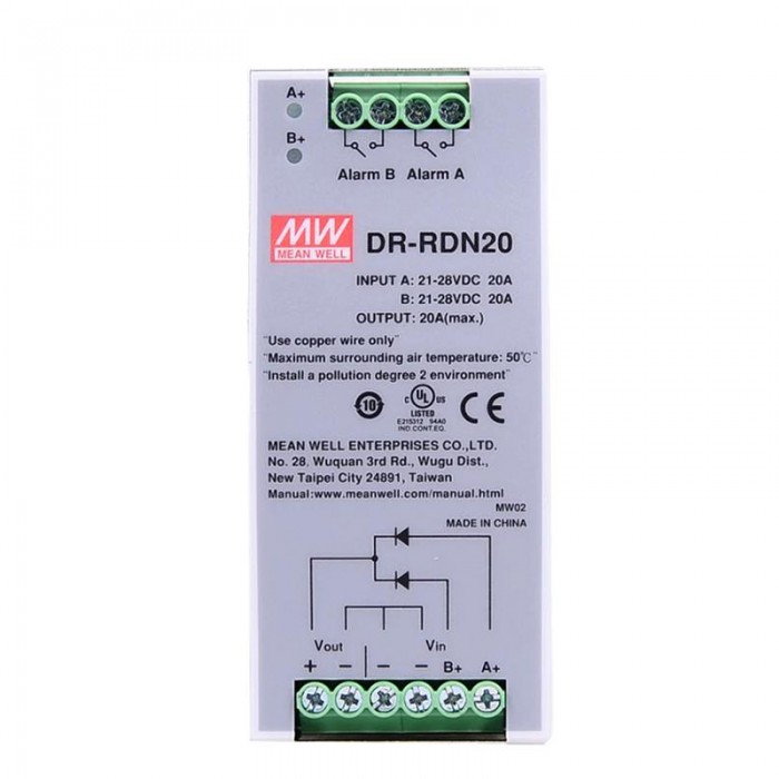 DR-RDN20 Fuente de alimentación CNC Mean Well 24VCC 20A Módulo de redundancia Fuente de alimentación de riel DIN