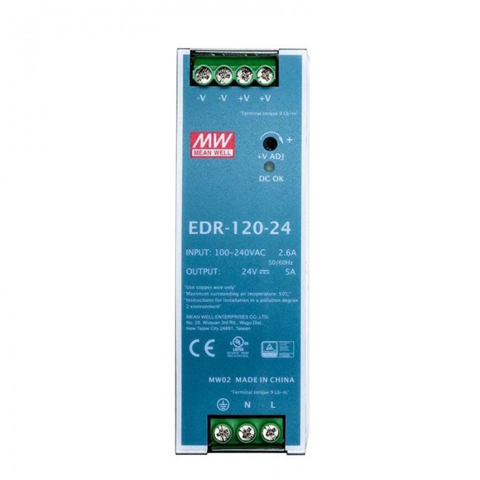 MeanWell EDR-120-24 Fuente de alimentación conmutada 120W 24VCC 5A 115/230VCA Fuente de alimentación de riel DIN