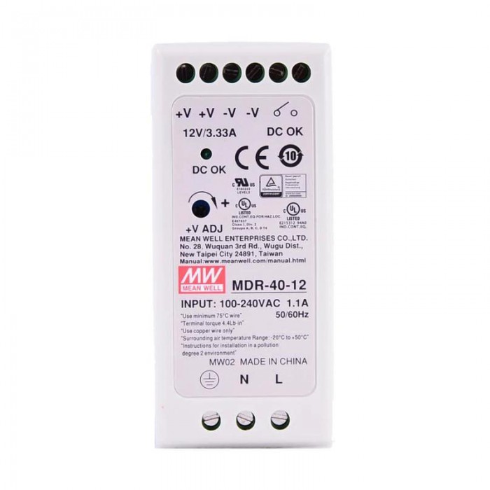 MeanwWell MDR-40-12 Fuente de alimentación conmutada 40W 12VCC 3,33A 115/230VCA Fuente de alimentación de carril DIN