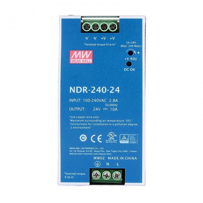 Fuente de alimentación conmutada Mean Well NDR-240-24 240W 24VCC 10A 115/230VCA Fuente de alimentación de riel DIN