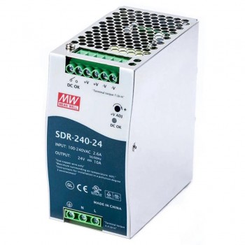 Mean Well SDR-240-24 Fuente de alimentación CNC 240W 24VCC 10A 115/230VCA con función PFC Fuente de alimentación de carril DIN