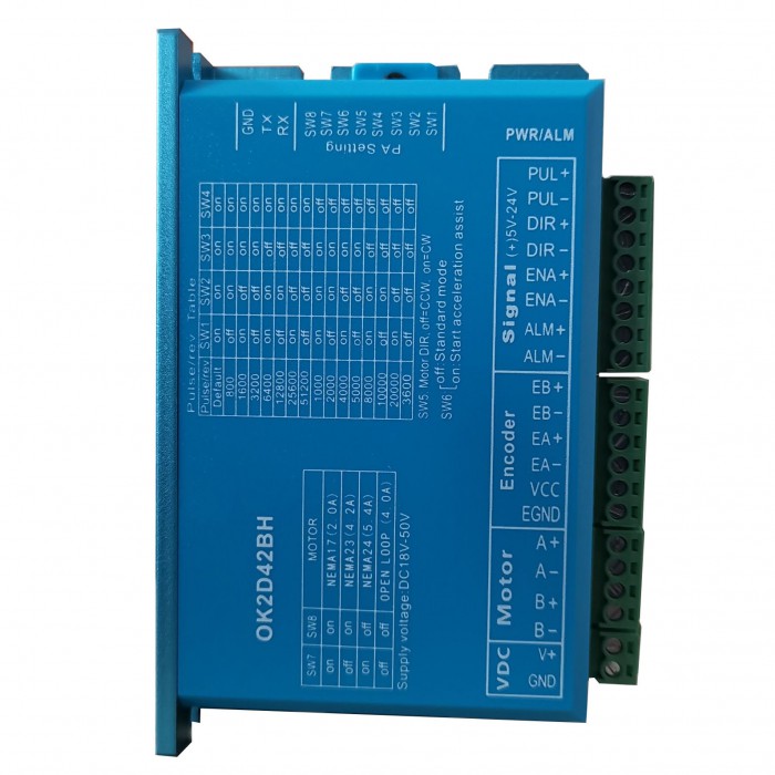 Controlador paso a paso de circuito cerrado 0~5,6A 18~70VCC para motor paso a paso Nema 17, Nema 23, Nema 24