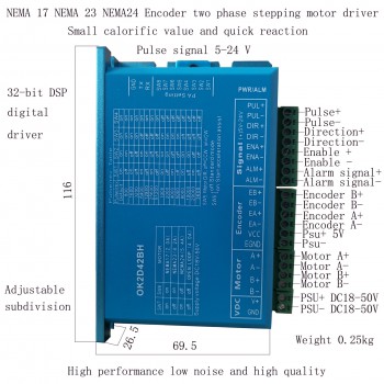 Controlador paso a paso de circuito cerrado 0~5,6A 18~70VCC para motor paso a paso Nema 17, Nema 23, Nema 24