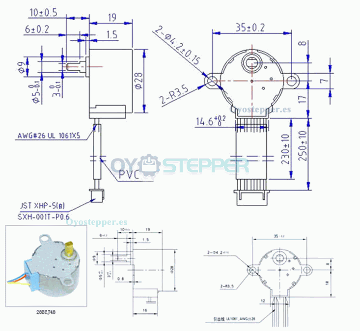 28BYJ-48 5V 4 fases 5 cables DC 5V engranaje paso a paso motor mini reducción DC engranaje motor